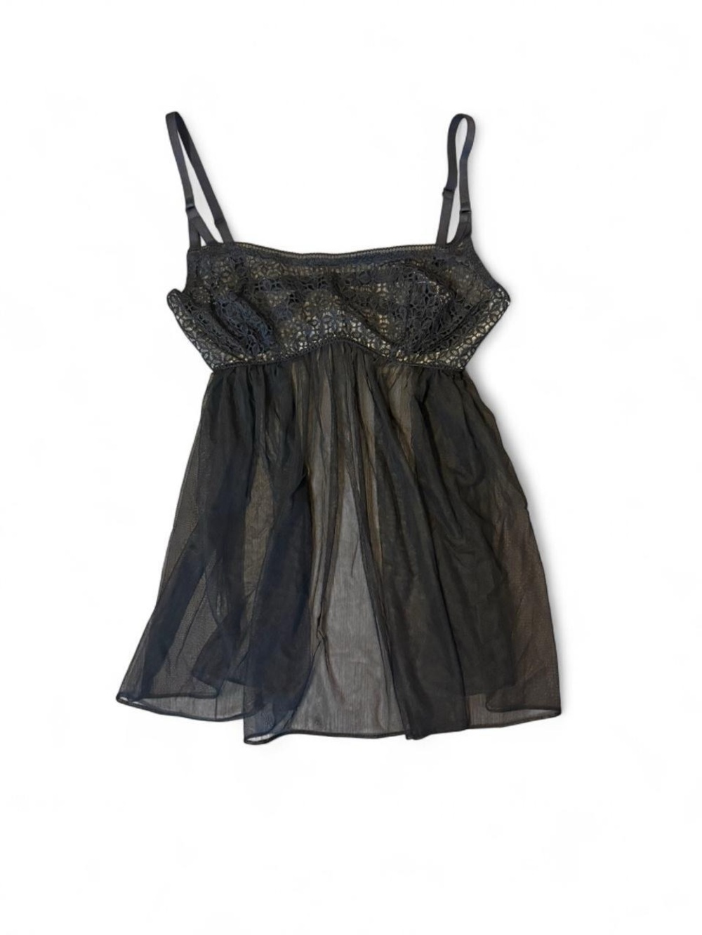 Victoria’s Secret Sheer Black Lace Backless Babydoll Lingerie, Size 34D
